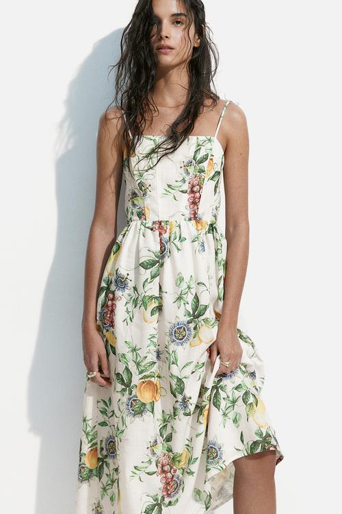 Strappy midi dress - white/peaches