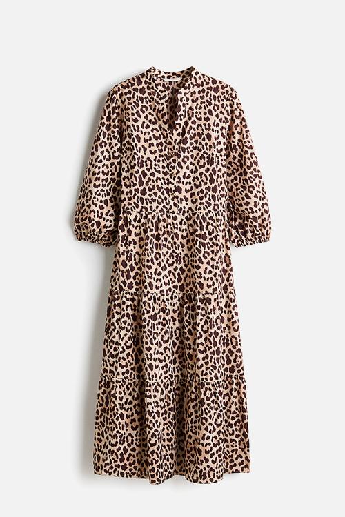 Tiered midi dress - light beige/leopard print