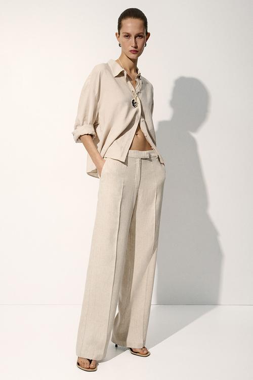 Linen-blend tailored trousers - light beige