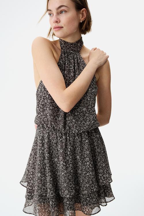 Chiffon halterneck dress - dark grey/floral