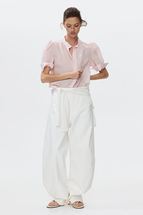 Puff-sleeved blouse - white/red striped