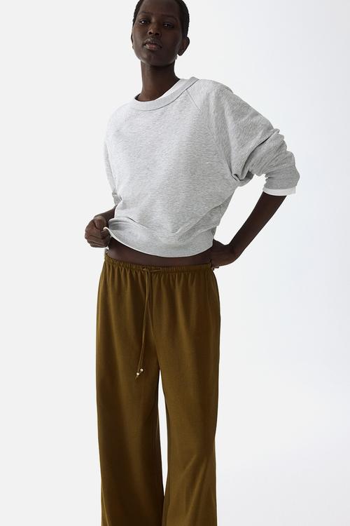 Cotton drawstring trousers - dark khaki green