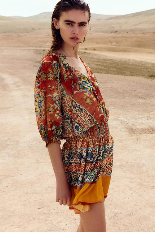 Oversized tunic dress - burnt orange/patterned