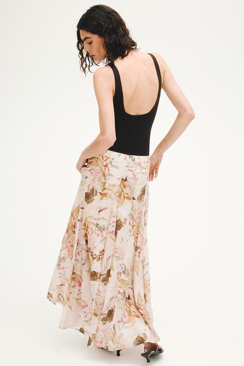 Flared viscose-blend skirt - light peach pink/floral