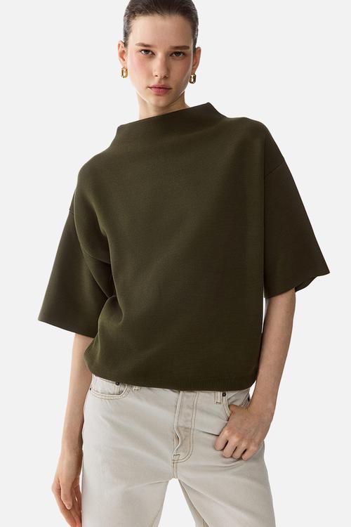 Knitted turtleneck top - dark green