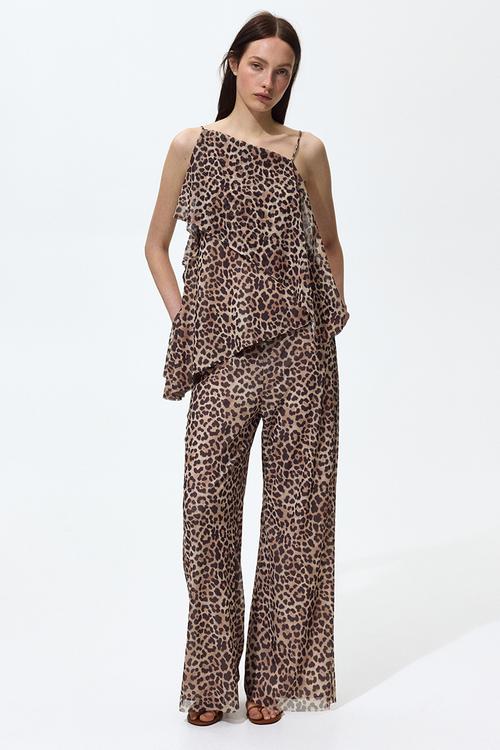 Mesh pull-on trousers - light beige/leopard print