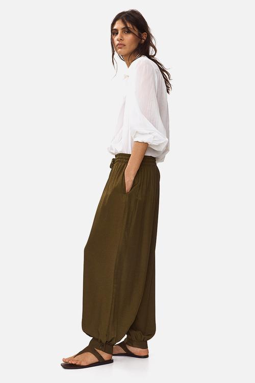 Balloon drawstring trousers - dark khaki green