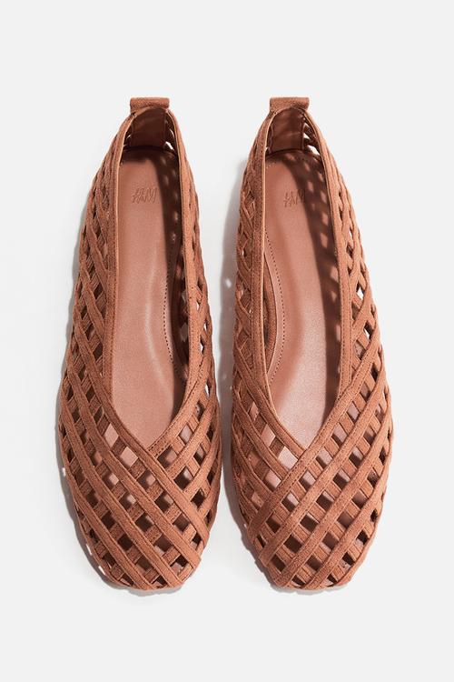 Braided-look ballet flats - dark peach pink