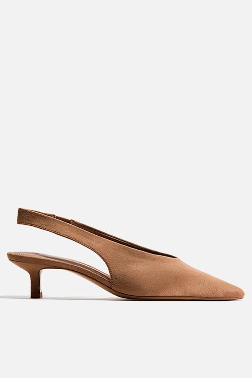 Kitten-heeled slingbacks - dark beige