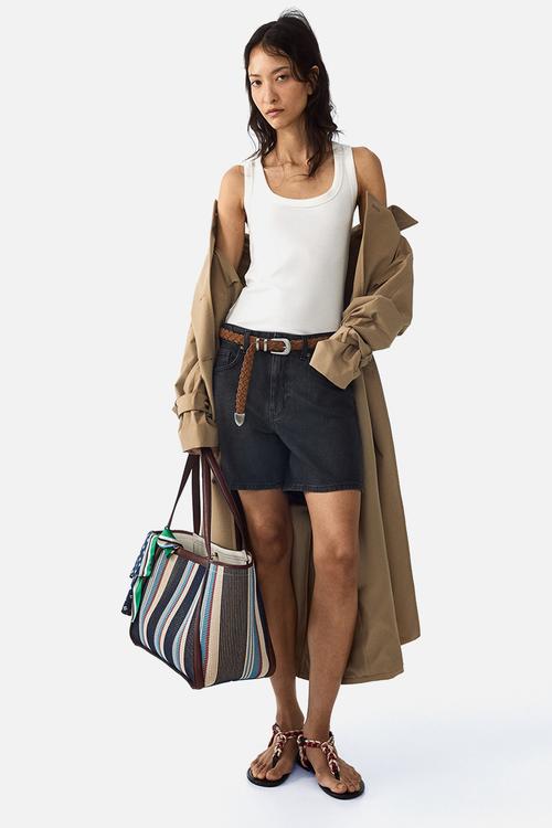 High-waisted denim shorts - dark grey