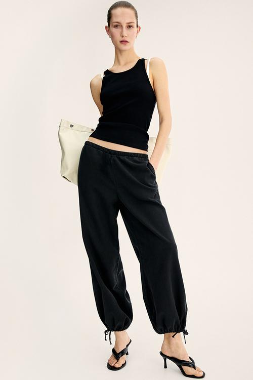 Balloon-leg denim trousers - black