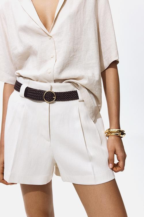 Belted tailored shorts - cream