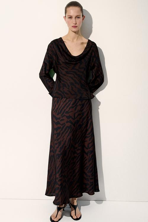 Maxi slip skirt - dark brown/zebra print
