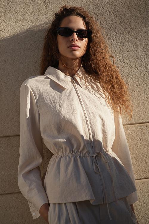 Zip-through peplum shirt - light beige