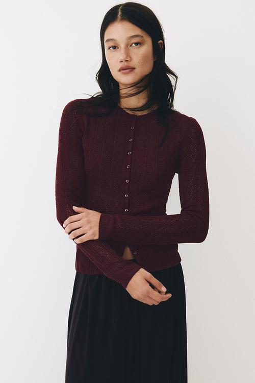 Pointelle-knit cardigan - burgundy