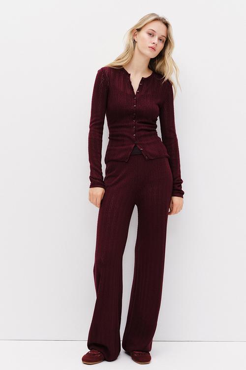 Pointelle-knit trousers - burgundy