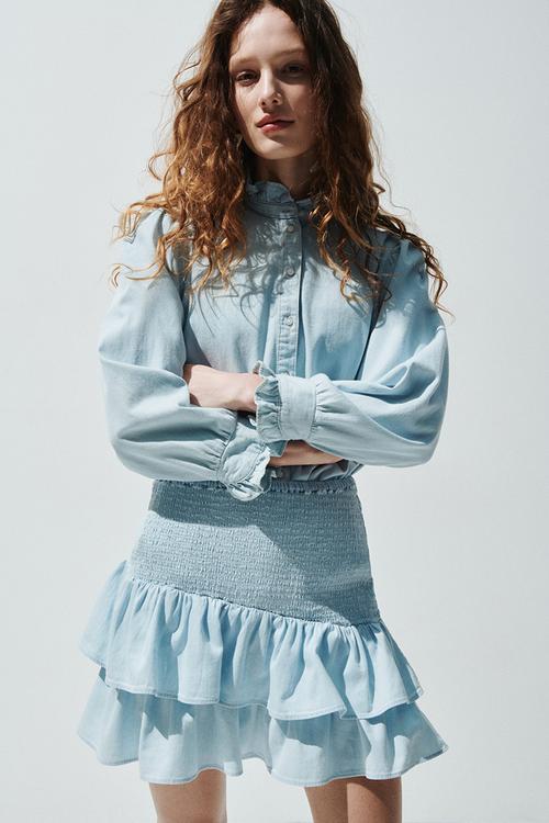 Smocked denim skirt - light blue