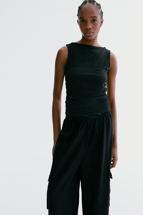 Draped jersey top - black