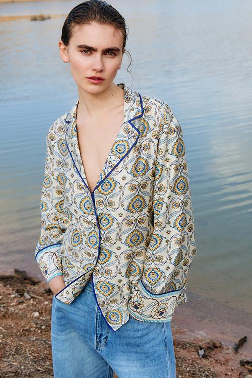 Poplin resort shirt - light beige/patterned