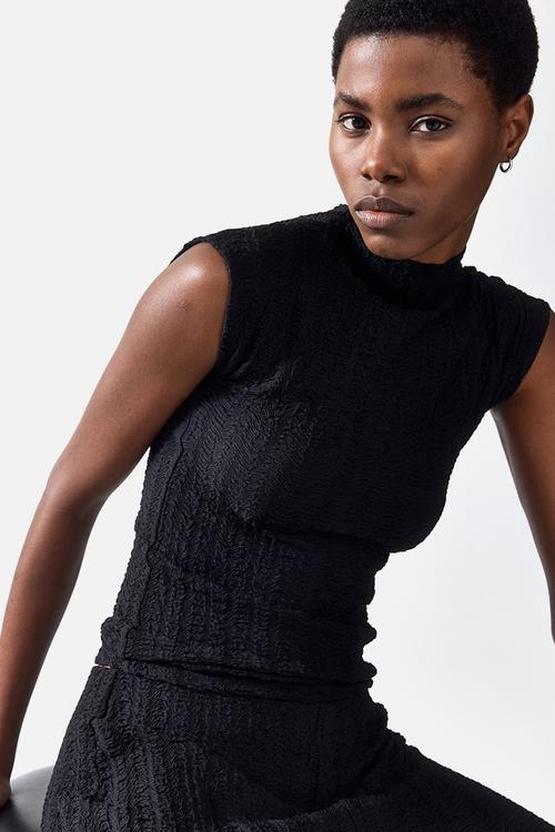 Textured jersey top - black