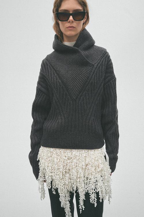 H&M Studio:  Shawl-collar merino wool jumper - dark grey marl