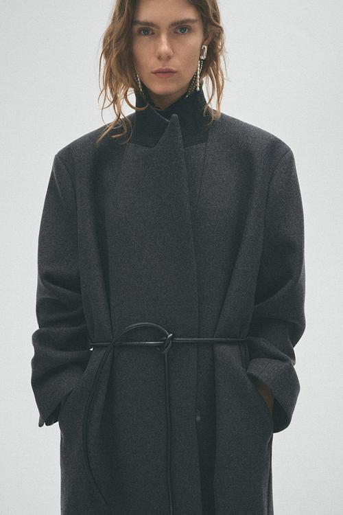 H&M Studio:  Tie-belt wool-blend coat - dark grey marl