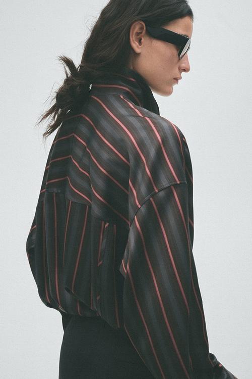 H&M Studio:  Layered-look satin shirt - dark grey/striped