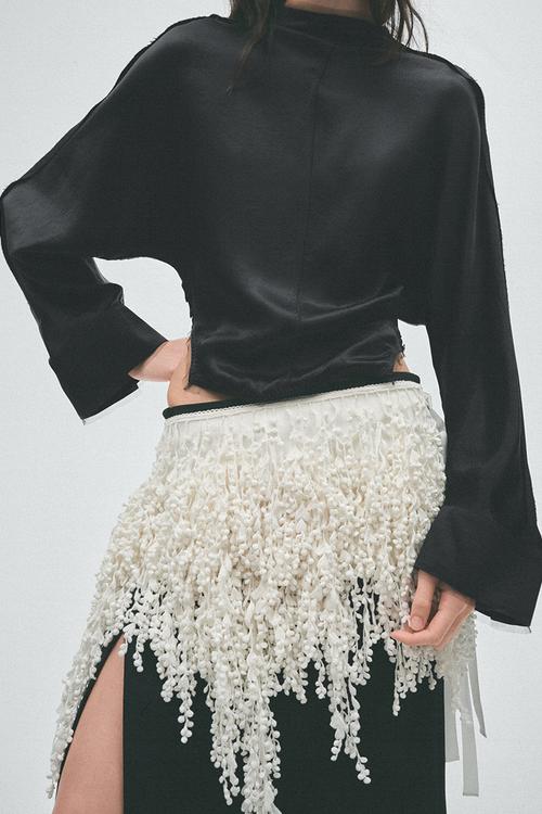 H&M Studio:  Raw-edge acetate top - black