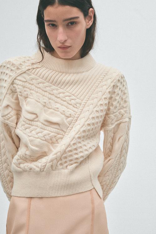 H&M Studio:  Cable-knit shoulder-pad jumper - cream