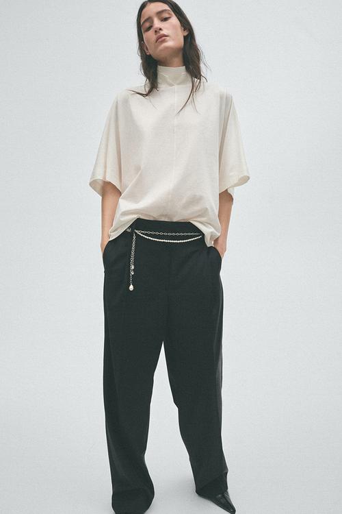 H&M Studio:  Double-collar cotton top - ivory