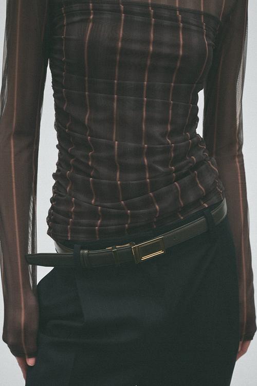 H&M Studio:  Mesh turtleneck top - dark grey/striped