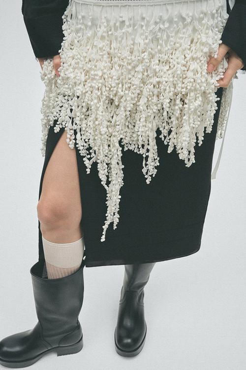 H&M Studio:  Fringed layering skirt - ivory