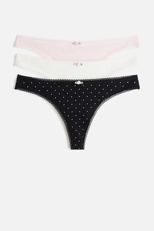 3-Pack cotton thong briefs - powder pink/polka dot