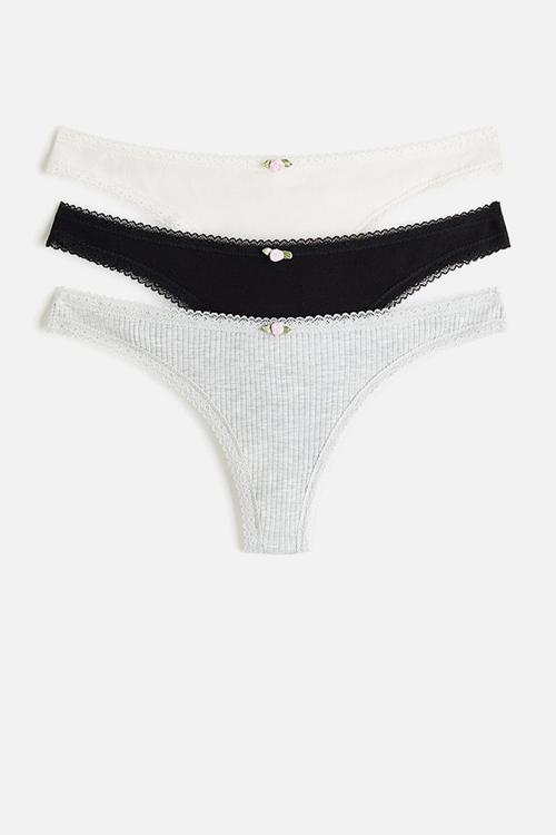 3-pack cotton thong briefs - black/light grey marl