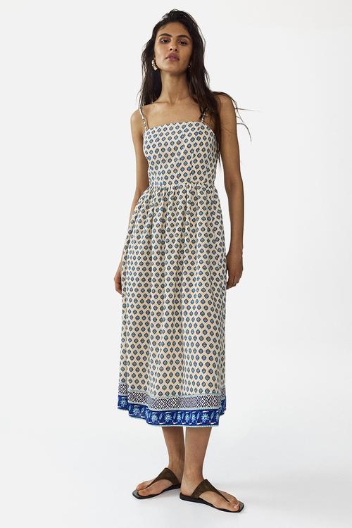 Strappy midi dress - light beige/patterned