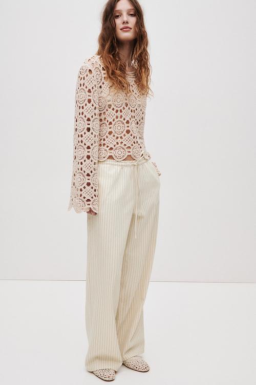 Denim pull-on trousers - light beige/striped