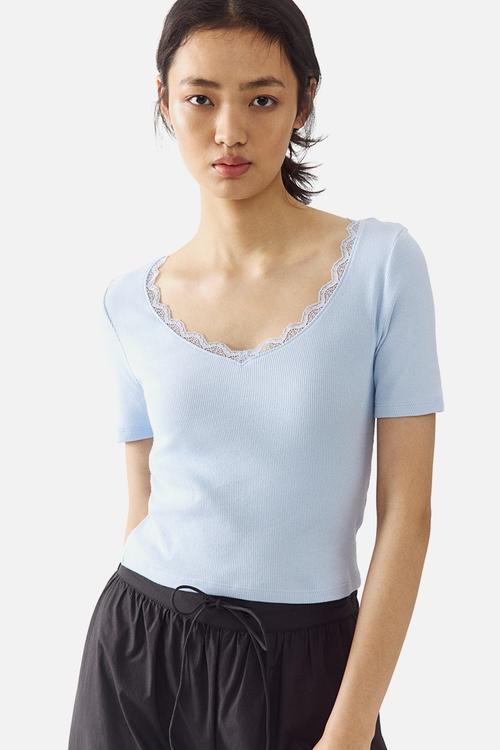 Rib-knit top - light blue