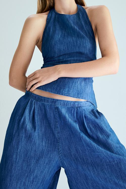 Denim halterneck top - denim blue