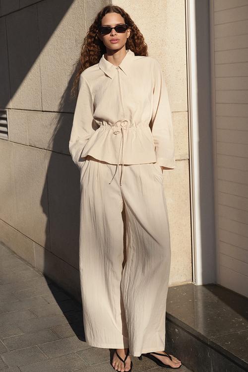 Wide drawstring trousers - light beige