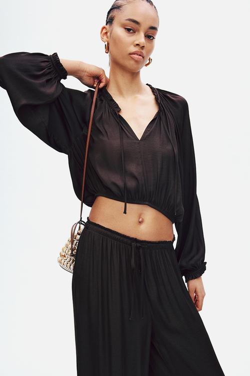 Balloon-sleeved blouse - dark brown