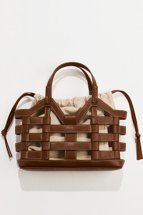 Drawstring-detail tote bag - light brown/beige