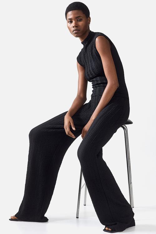 Textured jersey trousers - black