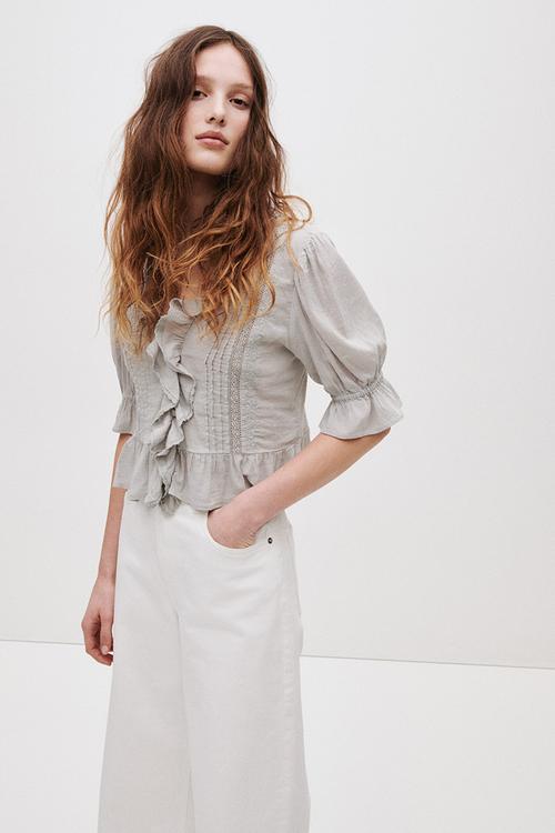 Frill-trimmed blouse - light grey