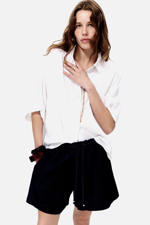 Denim drawstring shorts - dark denim blue