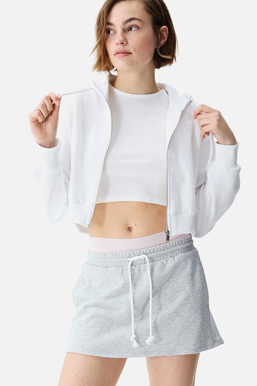 Pleat-detail sweatshirt skort - light grey marl