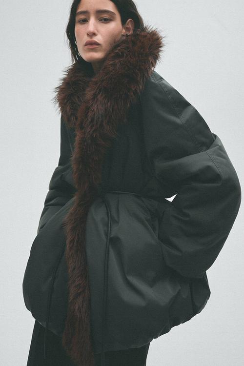 H&M Studio:  Tie-belt puffer coat - dark green