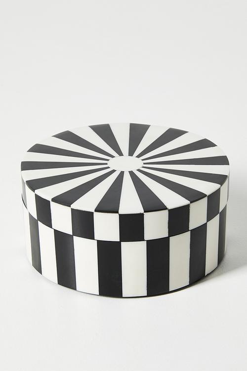 Inlay Round Trinket Box - Black & White
