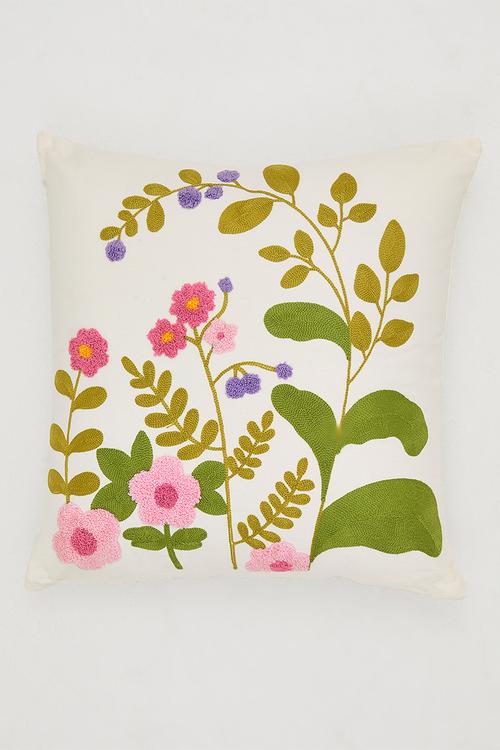 Tufted floral garden cushion - white/multi