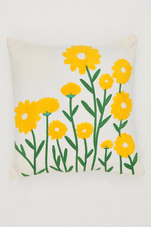 Tufted yellow daisy garden cushion - white/multi