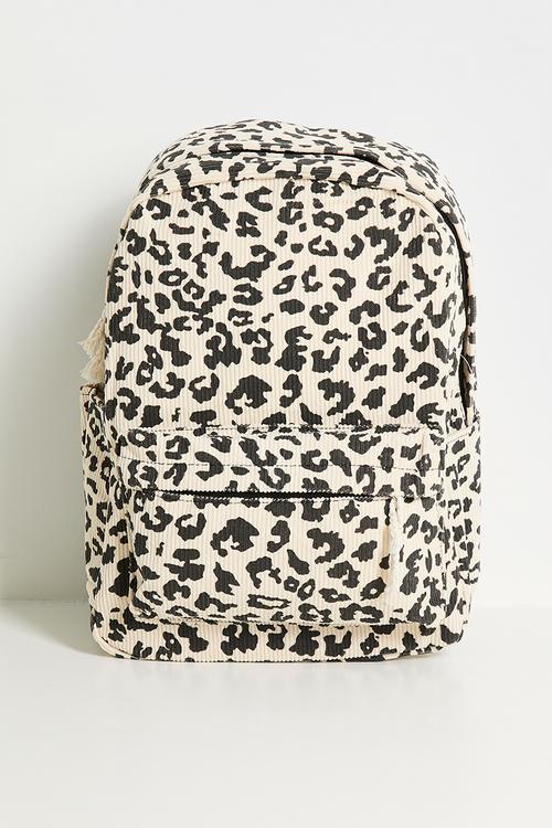Leopard print corduroy backpack - cream